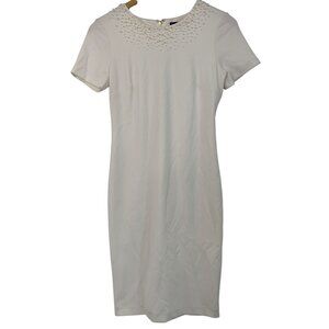 Size 0 Karl Lagerfeld Paris White Pearl Short Sleeve Sheath Dress NWOT Stretch